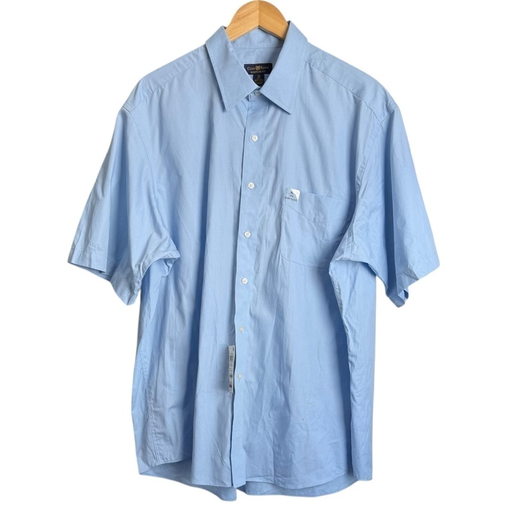 4/$25 Club Room Blue Short Sleeve Button Up Shirt Size XL Regular Fit Neck 17.5